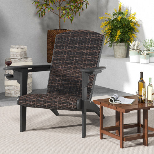 Patio Adirondack Chair with Rattan Padded Seat and Hidden Cupholder-White