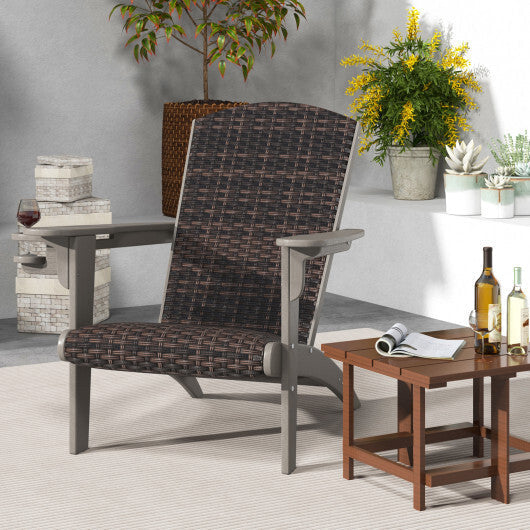 Patio Adirondack Chair with Rattan Padded Seat and Hidden Cupholder-White