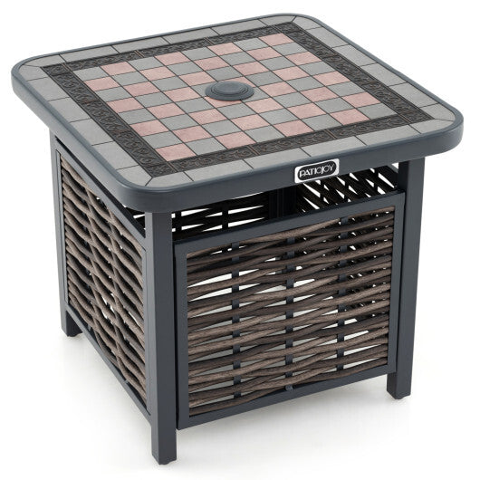 21.5 Inches Outdoor PE Rattan Side Table Square End Table with Umbrella Hole LuxuryLifeWay Online Store