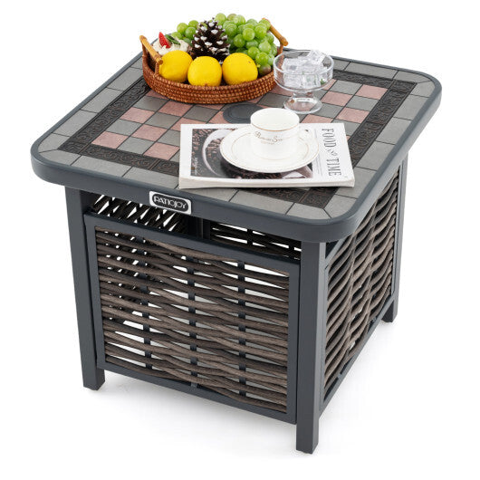 21.5 Inches Outdoor PE Rattan Side Table Square End Table with Umbrella Hole LuxuryLifeWay Online Store