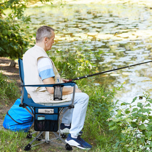 360 Swivel Hunting Chair Portable Foldable Hunting Chair with Mesh Cup Holder and Storage Pockets-Blue LuxuryLifeWay Online Store