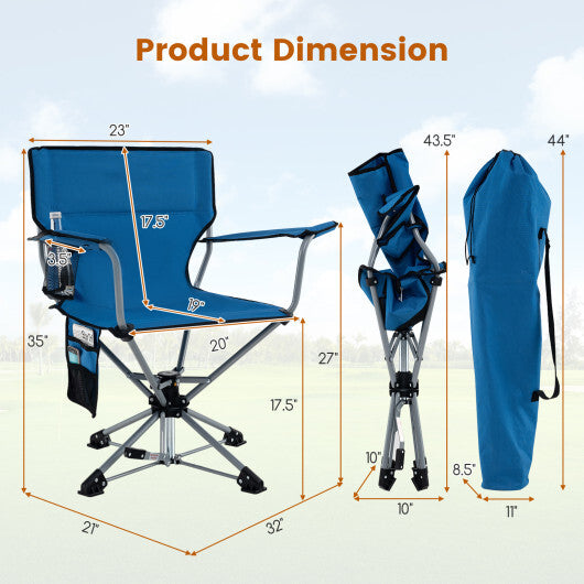 360 Swivel Hunting Chair Portable Foldable Hunting Chair with Mesh Cup Holder and Storage Pockets-Blue LuxuryLifeWay Online Store