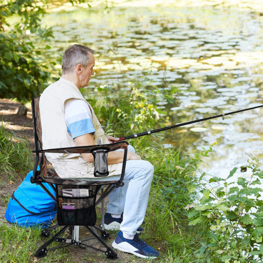 360 Swivel Hunting Chair Portable Foldable Hunting Chair with Mesh Cup Holder and Storage Pockets-Blue LuxuryLifeWay Online Store