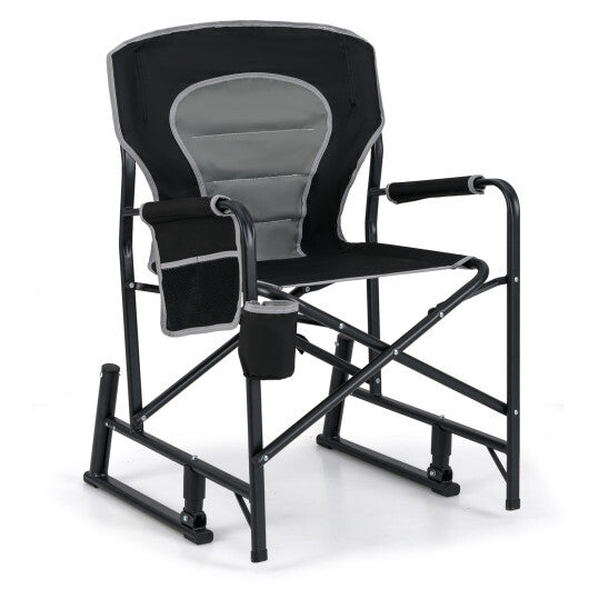 Outdoor Rocker Camping Chair with Dual Springs and Padded Back-Black
