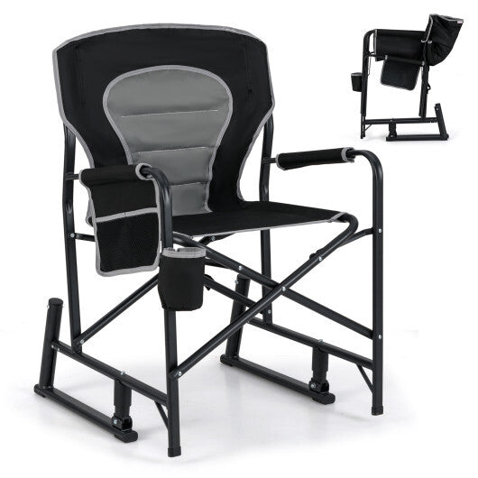 Outdoor Rocker Camping Chair with Dual Springs and Padded Back-Black
