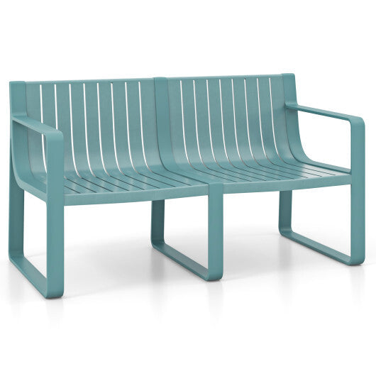 Weather-resistant Plastic 2-Person Bench with Curved Backrest-Blue LuxuryLifeWay Online Store