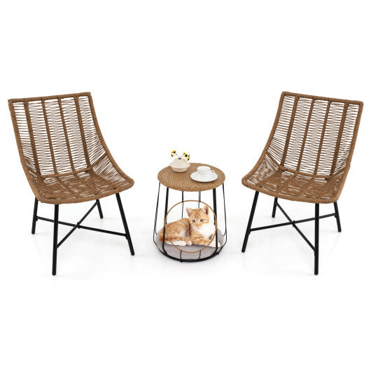 3 Piece Outdoor Furniture Set with Pet Housefor Patio Yard-Brown LuxuryLifeWay Online Store