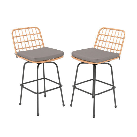 Patio Swivel Barstools Set of 2 with Soft Seat Cushions-Gray LuxuryLifeWay Online Store