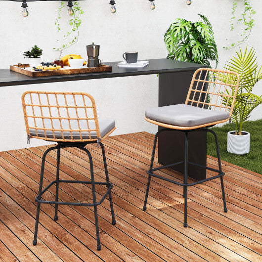 Patio Swivel Barstools Set of 2 with Soft Seat Cushions-Gray LuxuryLifeWay Online Store