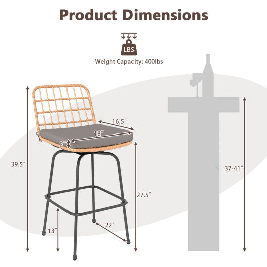 Patio Swivel Barstools Set of 2 with Soft Seat Cushions-Gray LuxuryLifeWay Online Store