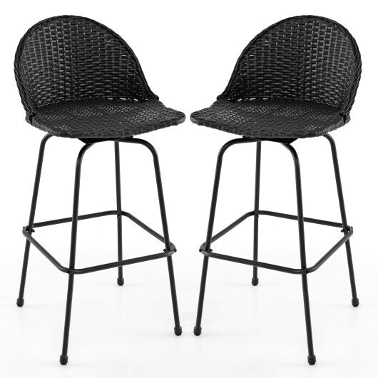 Set of 2 Rattan Swivel Barstools with Curved Back-Black LuxuryLifeWay Online Store