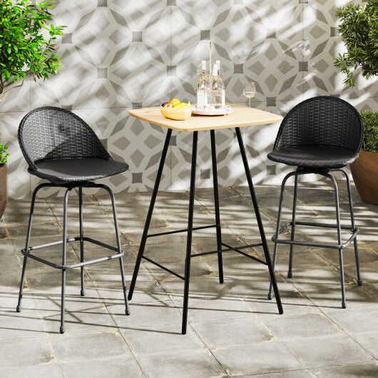 Set of 2 Rattan Swivel Barstools with Curved Back-Black LuxuryLifeWay Online Store