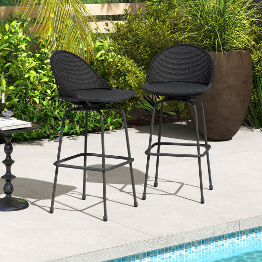 Set of 2 Rattan Swivel Barstools with Curved Back-Black LuxuryLifeWay Online Store