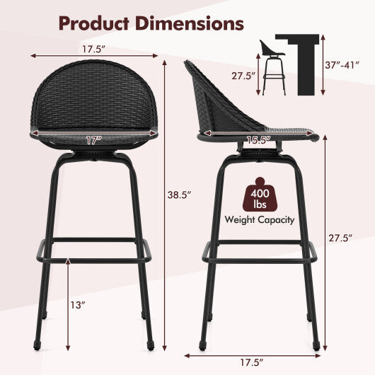 Set of 2 Rattan Swivel Barstools with Curved Back-Black LuxuryLifeWay Online Store
