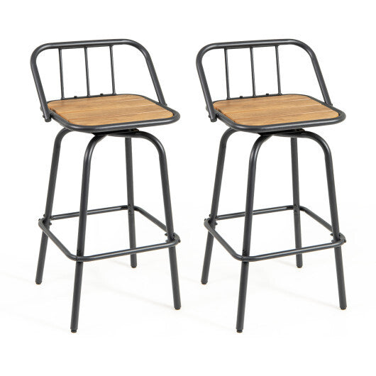 360 Swivel Bar Stool Set of 2 with Footrest and Backrest-Balck & Natural