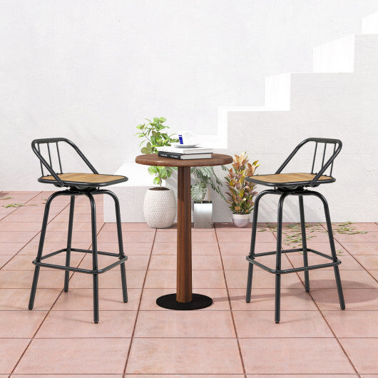 360 Swivel Bar Stool Set of 2 with Footrest and Backrest-Balck & Natural