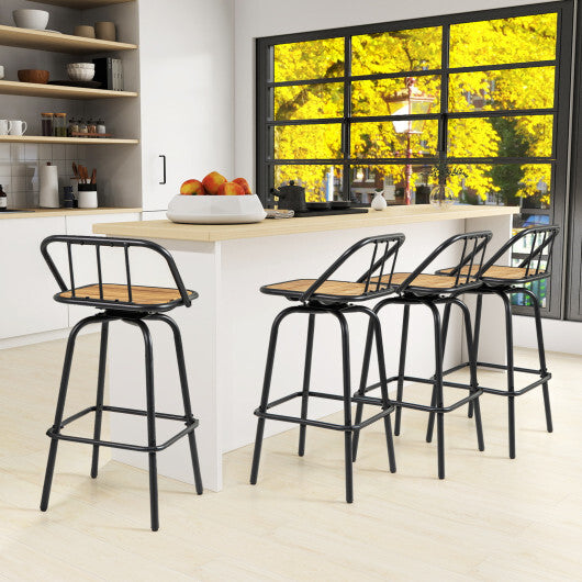 360 Swivel Bar Stool Set of 2 with Footrest and Backrest-Balck & Natural
