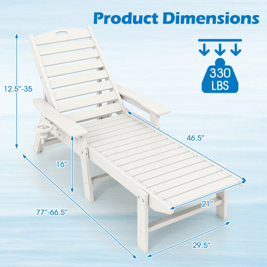 Patio Chaise Lounge Chair with 4 Position Backrest-White LuxuryLifeWay Online Store