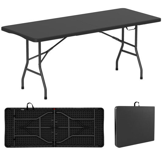 6 ft Portable Folding Table 350 LBS Fold-in-Half Table with HDPE Tabletop-Black - Color: Black LuxuryLifeWay Online Store