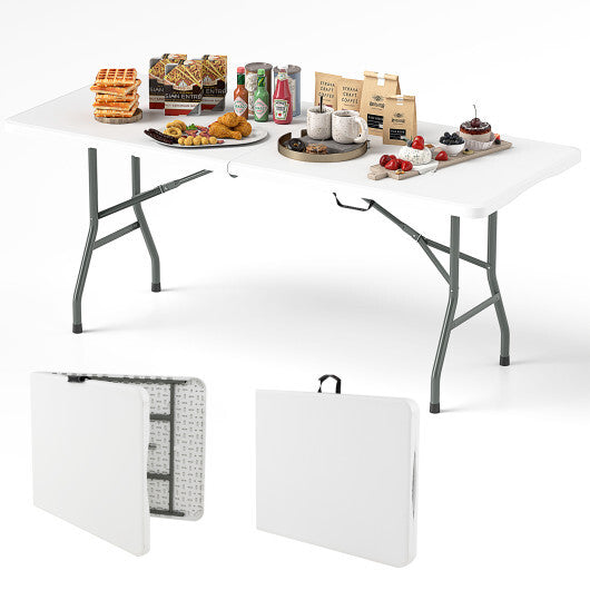6 ft Portable Folding Table 350 LBS Fold-in-Half Table with HDPE Tabletop-White - Color: White LuxuryLifeWay Online Store