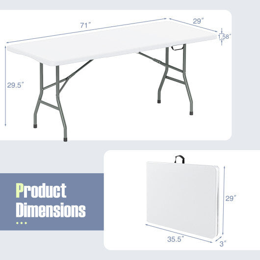6 ft Portable Folding Table 350 LBS Fold-in-Half Table with HDPE Tabletop-White - Color: White LuxuryLifeWay Online Store