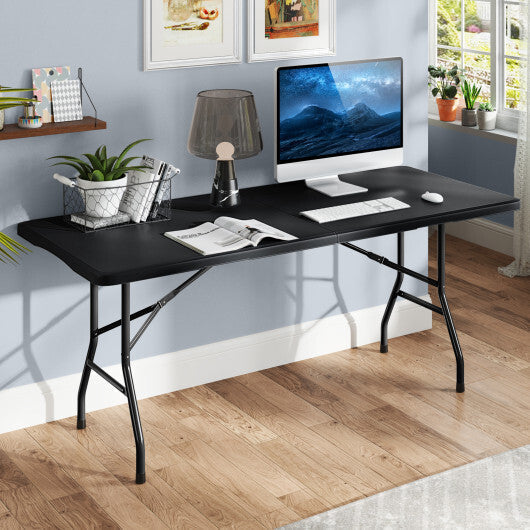 6 ft Portable Folding Table 350 LBS Fold-in-Half Table with HDPE Tabletop-Black LuxuryLifeWay Online Store
