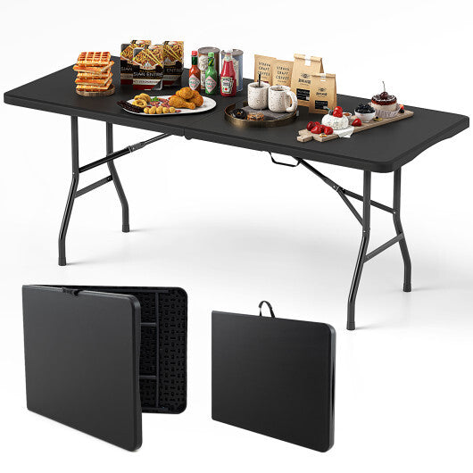 6 ft Portable Folding Table 350 LBS Fold-in-Half Table with HDPE Tabletop-Black LuxuryLifeWay Online Store