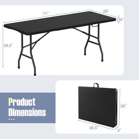6 ft Portable Folding Table 350 LBS Fold-in-Half Table with HDPE Tabletop-Black LuxuryLifeWay Online Store