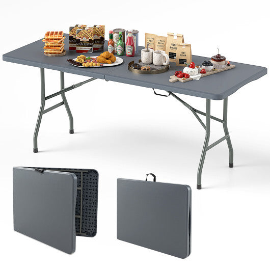 6 ft Portable Folding Table 350 LBS Fold-in-Half Table with HDPE Tabletop-Black LuxuryLifeWay Online Store