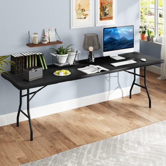 8 ft Portable Folding Table 350 LBS Fold-in-Half Table with HDPE Tabletop-White LuxuryLifeWay Online Store