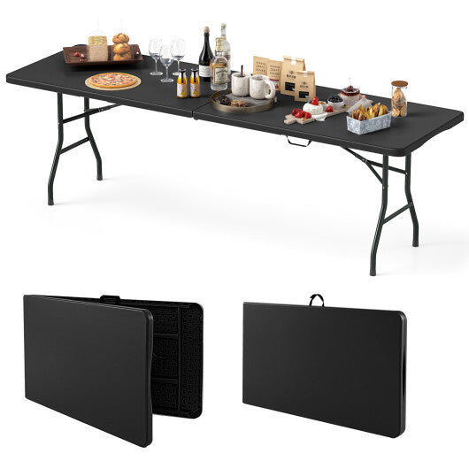 8 ft Portable Folding Table 350 LBS Fold-in-Half Table with HDPE Tabletop-White LuxuryLifeWay Online Store