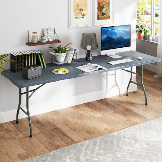 8 ft Portable Folding Table 350 LBS Fold-in-Half Table with HDPE Tabletop-White LuxuryLifeWay Online Store