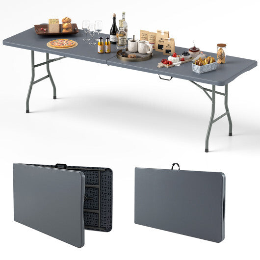 8 ft Portable Folding Table 350 LBS Fold-in-Half Table with HDPE Tabletop-White LuxuryLifeWay Online Store