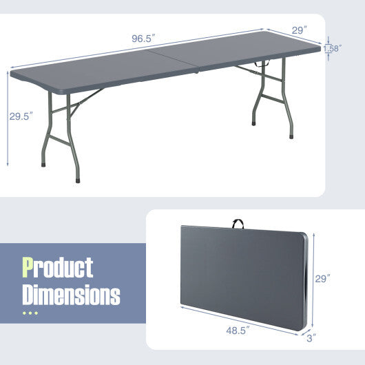 8 ft Portable Folding Table 350 LBS Fold-in-Half Table with HDPE Tabletop-White LuxuryLifeWay Online Store