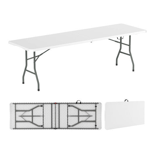 8 ft Portable Folding Table 350 LBS Fold-in-Half Table with HDPE Tabletop-White LuxuryLifeWay Online Store