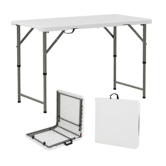4 Feet Portable Camping Table with HDPE Tabletop and Metal Legs-White LuxuryLifeWay Online Store