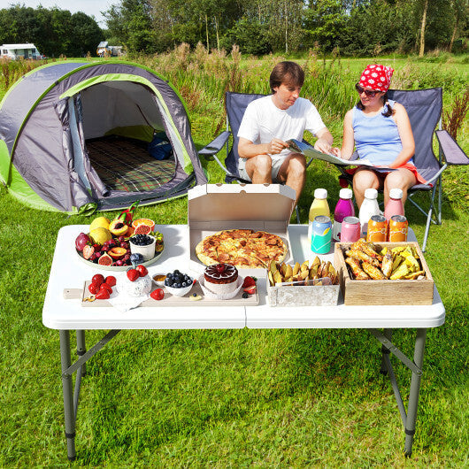 4 Feet Portable Camping Table with HDPE Tabletop and Metal Legs-White LuxuryLifeWay Online Store