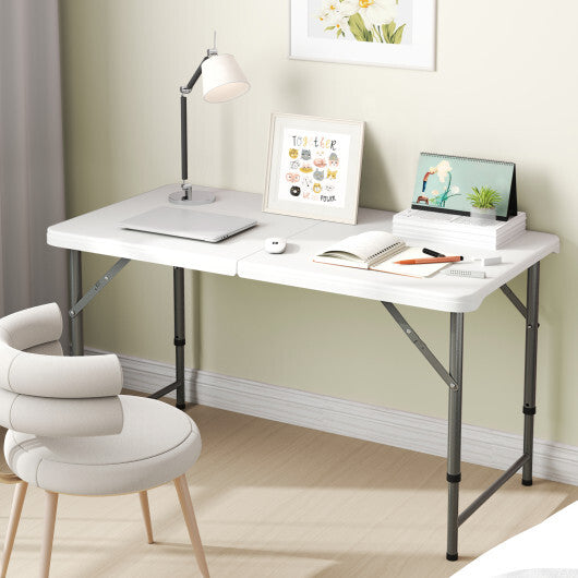 4 Feet Portable Camping Table with HDPE Tabletop and Metal Legs-White LuxuryLifeWay Online Store