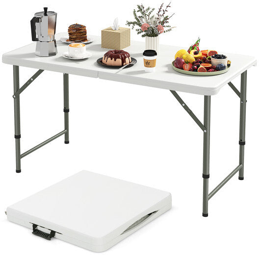 4 Feet Portable Camping Table with HDPE Tabletop and Metal Legs-White LuxuryLifeWay Online Store