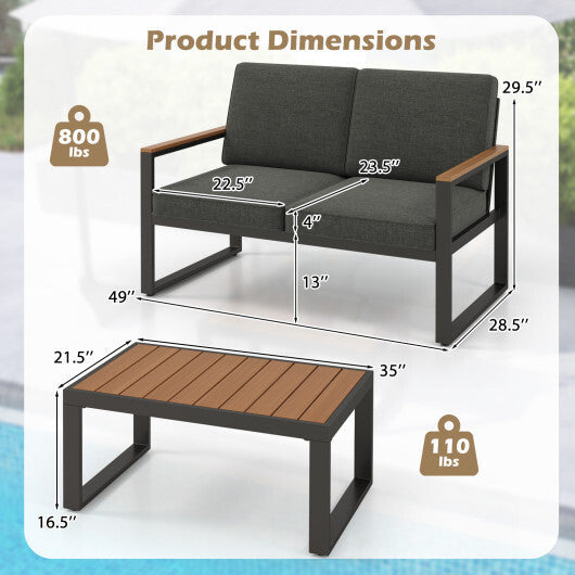 2 Piece Patio Aluminum Furniture Set with Wood-Plastic Armrests and Tabletop-Gray LuxuryLifeWay Online Store