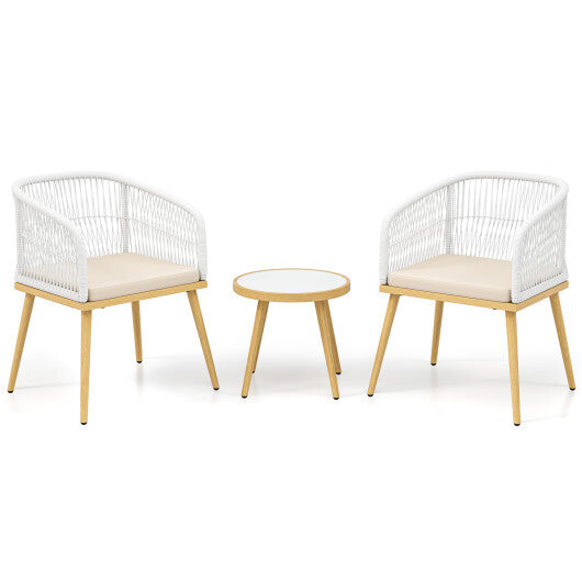 3 Pieces Outdoor Bistro PE Wicker Conversation Furniture Set-White LuxuryLifeWay Online Store