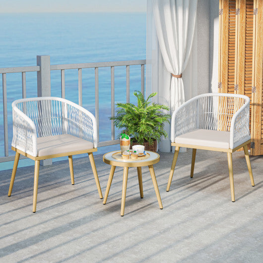 3 Pieces Outdoor Bistro PE Wicker Conversation Furniture Set-White LuxuryLifeWay Online Store