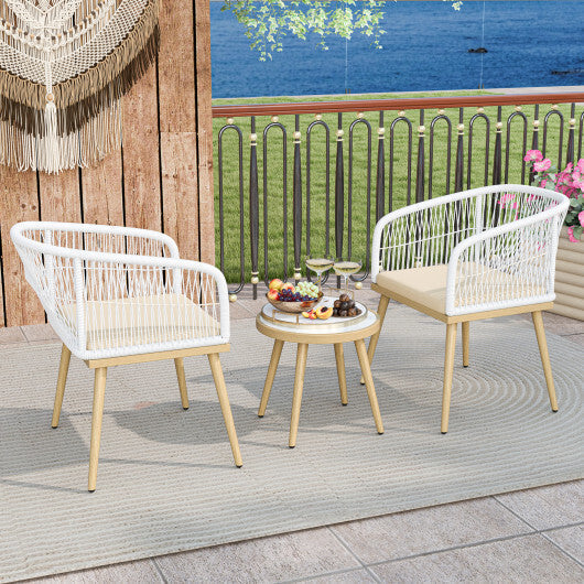 3 Pieces Outdoor Bistro PE Wicker Conversation Furniture Set-White LuxuryLifeWay Online Store