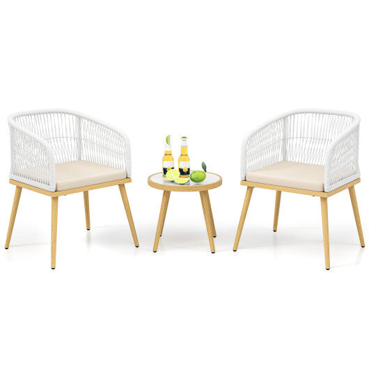 3 Pieces Outdoor Bistro PE Wicker Conversation Furniture Set-White LuxuryLifeWay Online Store