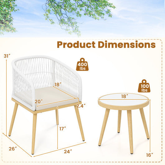 3 Pieces Outdoor Bistro PE Wicker Conversation Furniture Set-White LuxuryLifeWay Online Store