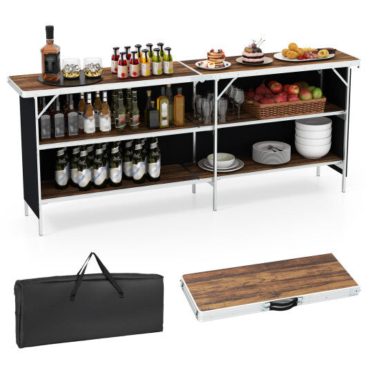 Aluminum Portable Picnic Table with 2-Tier Open Shelves and Spacious Tabletop-Coffee LuxuryLifeWay Online Store