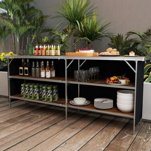 Aluminum Portable Picnic Table with 2-Tier Open Shelves and Spacious Tabletop-Coffee LuxuryLifeWay Online Store