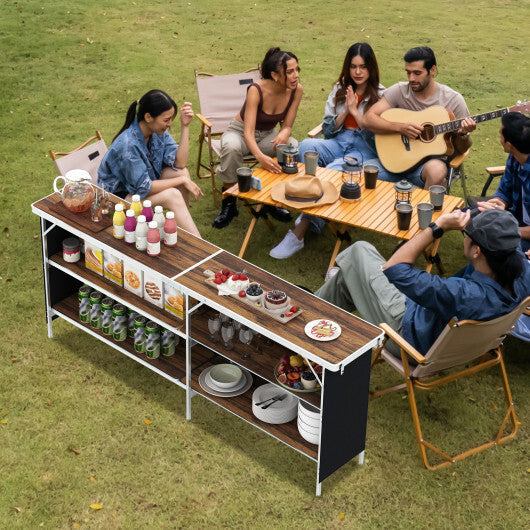 Aluminum Portable Picnic Table with 2-Tier Open Shelves and Spacious Tabletop-Coffee LuxuryLifeWay Online Store