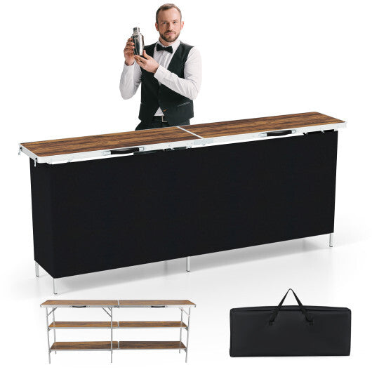 Aluminum Portable Picnic Table with 2-Tier Open Shelves and Spacious Tabletop-Coffee LuxuryLifeWay Online Store