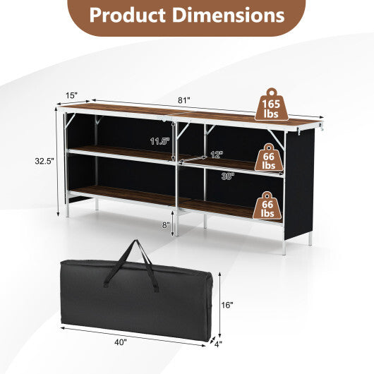 Aluminum Portable Picnic Table with 2-Tier Open Shelves and Spacious Tabletop-Coffee LuxuryLifeWay Online Store